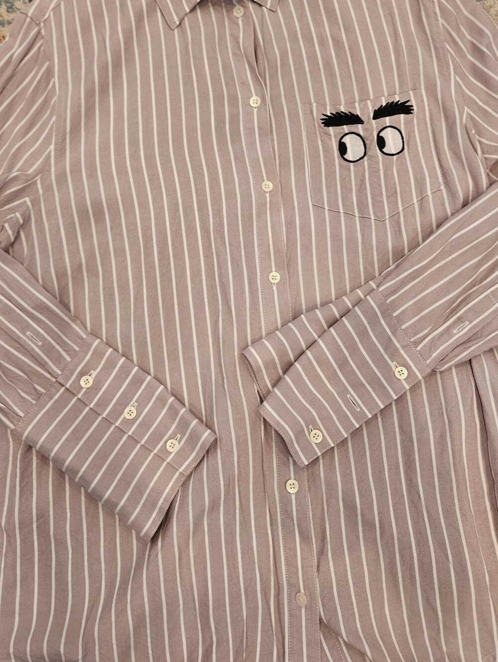 Madewell Bristol Mauve Striped Embroidered Looking Eyes Button Down Shirt